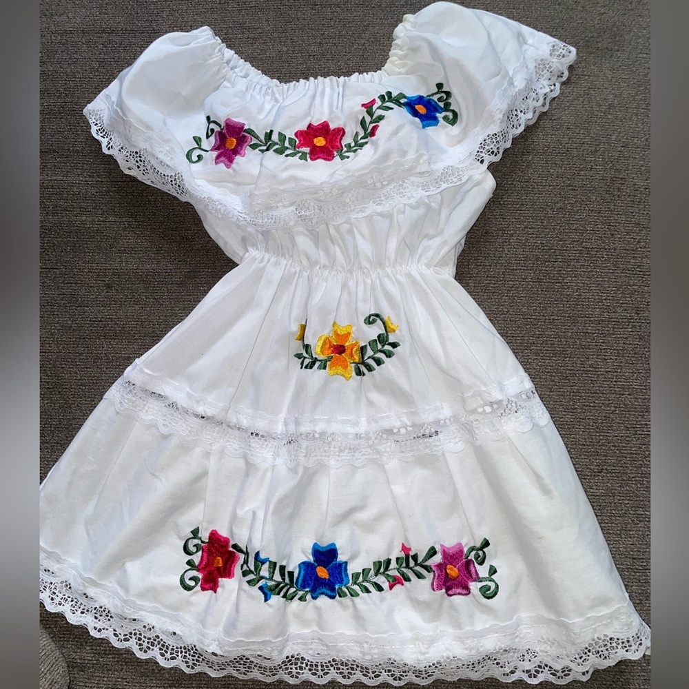 White Embroidered Floral Kids Formal Dress